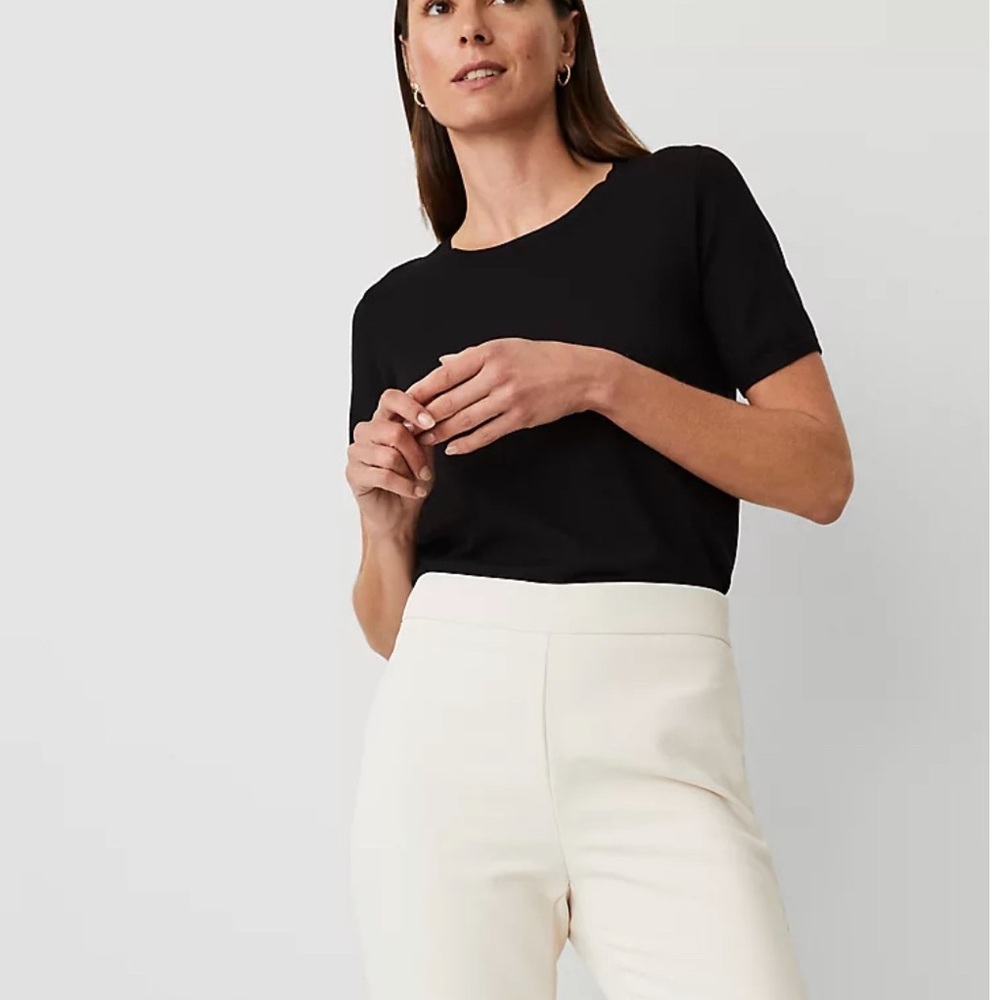 NWT Ann Taylor Black Short Sleeve Sweater Tee